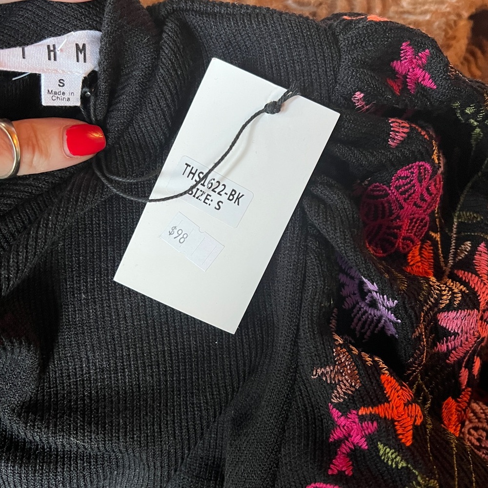 THML Black Blouse with Vibrant Embroidered Sleeves - Picture 7 of 8